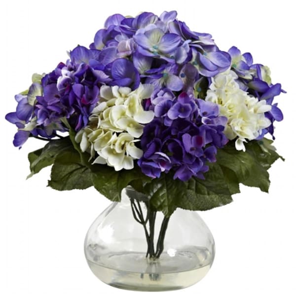 Nearly Natural Mixed Hydrangea With Vase - Blue Purple 1364-BP - main